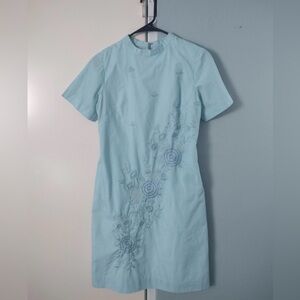 Vintage sky blue embroidered sheath dress S/M